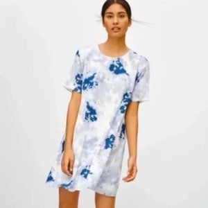 Wilfred (Aritzia) Tie Dye Blue White Short Sleeve Crepe T-Shirt Dress - M